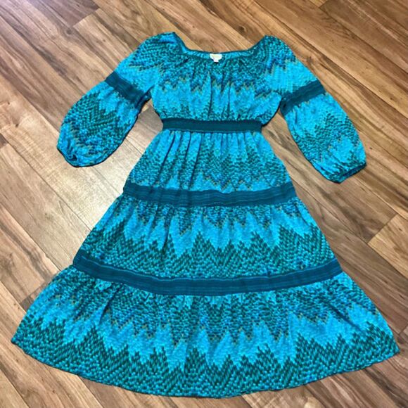 Anthropologie Fig and Flowers Bohemian Midi Dress in Blue/Green Medium - Picture 1 of 8